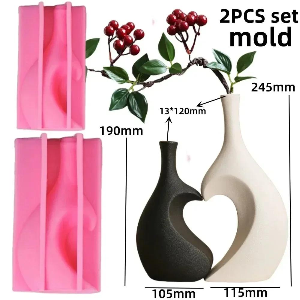 Nordic Striped Donut Cylindrical Vase Epoxy Resin Silicone Mold Circular Ring Donut Vase Concrete Cement Gypsum Silicone Mold