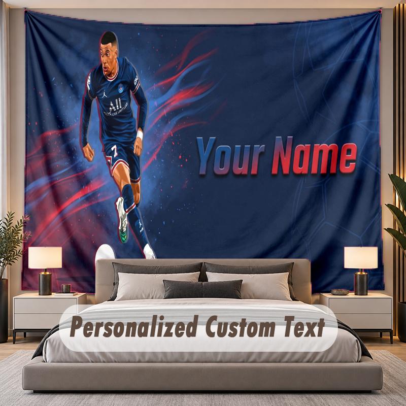 Custom Name Text Tapestry Kylian Mbappe Personalized Polyester Wall Tapestry For Bedroom And Room