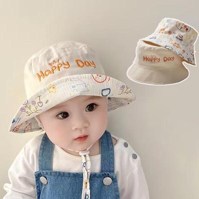 Letter Embroidered Baby Bucket Cap Cartoon Double Sided Kids Panama Sun Hat Summer Outdoor Boy Girl Casual Fisherman Hats