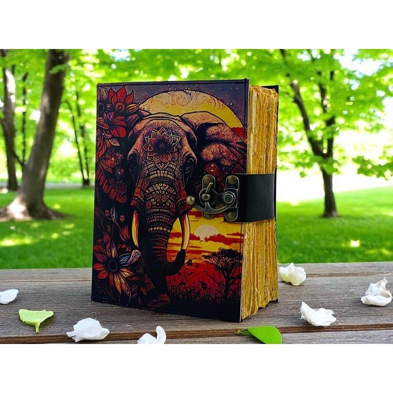 Handmade Elephant Mandala Leather Spiritual  Journal with Lock Boho Notebook Writing Journal for Writers, Artists Gift for Women