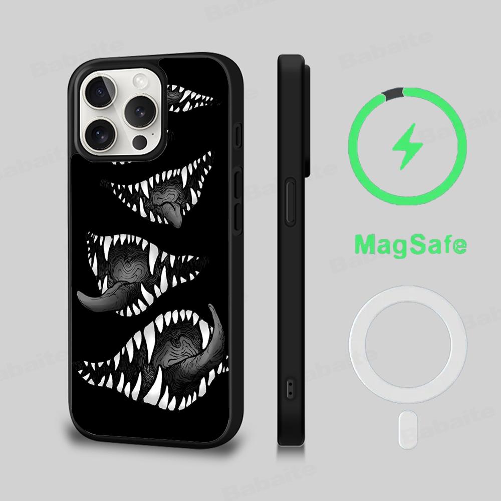 Black Scary Ghost Eye Monstrous Line Art Phone Case Magesafe Magnetic Wireless Charge Case For iPhone 16 14 Pro Max Plus Mini