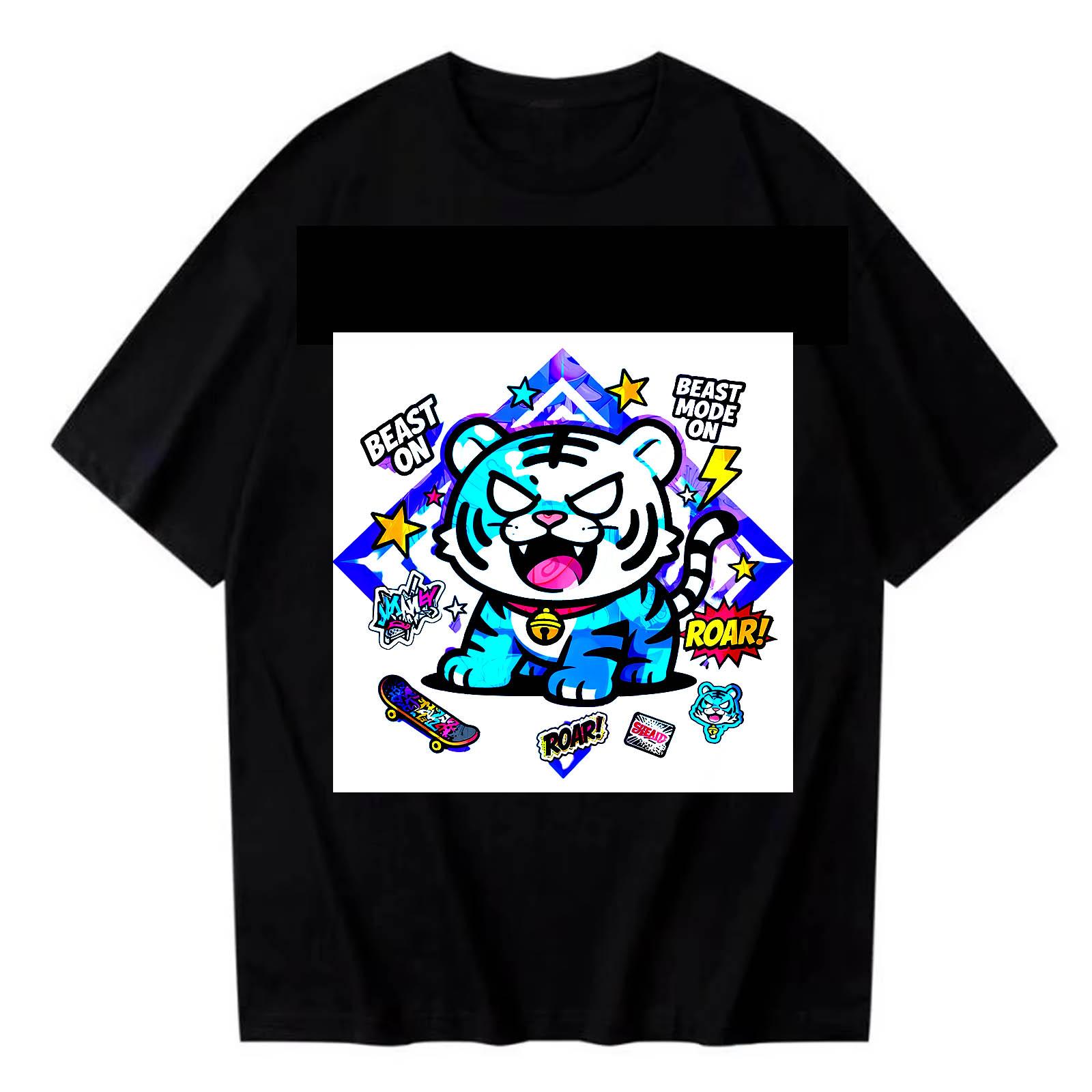 

Trendy Blue Cartoon Tiger T-shirt for Men Women Street Style Graphic Tee Youth Fashion Unique Design Hip Hop Casual Top 4XL