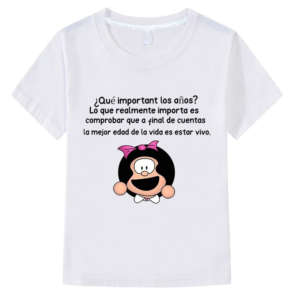 100% Bavlna Mafalda Dětské Tričko Kreslené Dívčí Oblečení Roztomilé Chlapecké Krátký Rukáv Manga Potisk Vrcholy Letní Dětská Trička Camisetas Anime Tričko