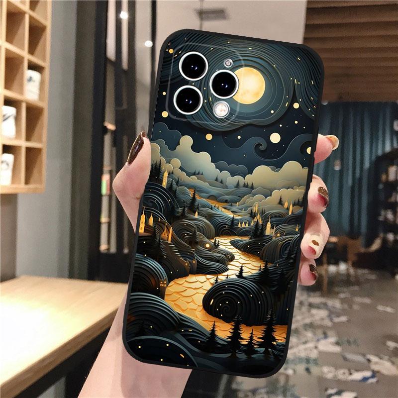 Beautifull Landscape Moon Wave Art Phone Case For Iphone 15 14 Pro Max 13 12 11 Pro Max XSMax XR 12 13 Mini 14 Plus