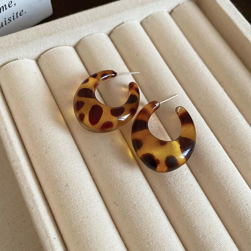 Autumn and Winter Retro Maillard Coffee Color Resin Tiger's Eye Earrings, Ear Buckles, Niche Earrings for Women