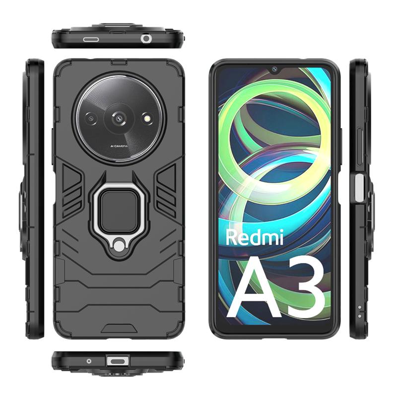 Pro Xiaomi Redmi A3 Pouzdro Nárazník Odolný proti nárazům Pancéřový Magnetický sací stojánek Plný zadní kryt Pro pouzdro Redmi A3 Pro Redmi A3 6,71 palce