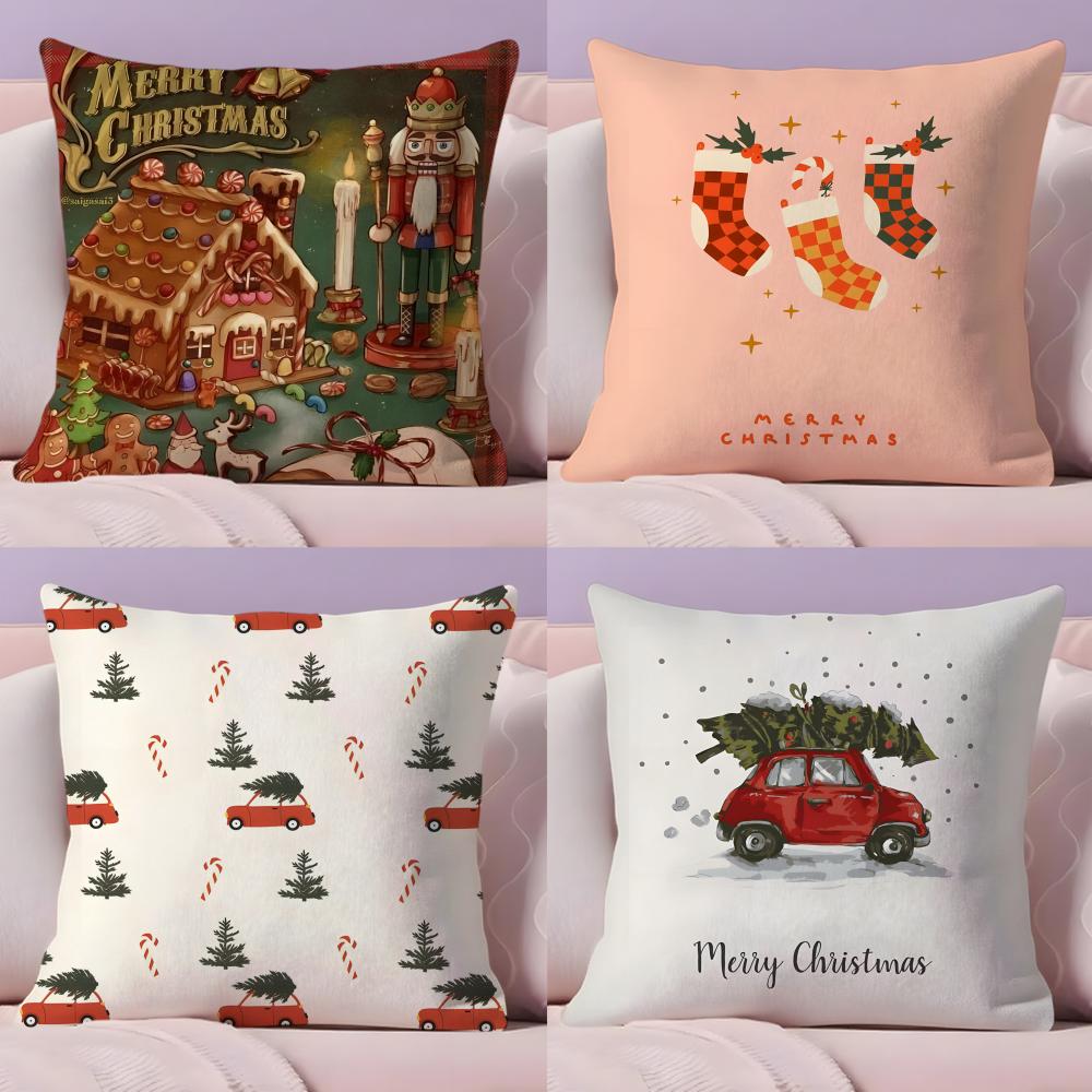 Merry Christmas Home Decoration Cushion Cover Plush Fabric Soft Double-Sided Printed Sofa Warm Winter Home Gift Pillow Cover