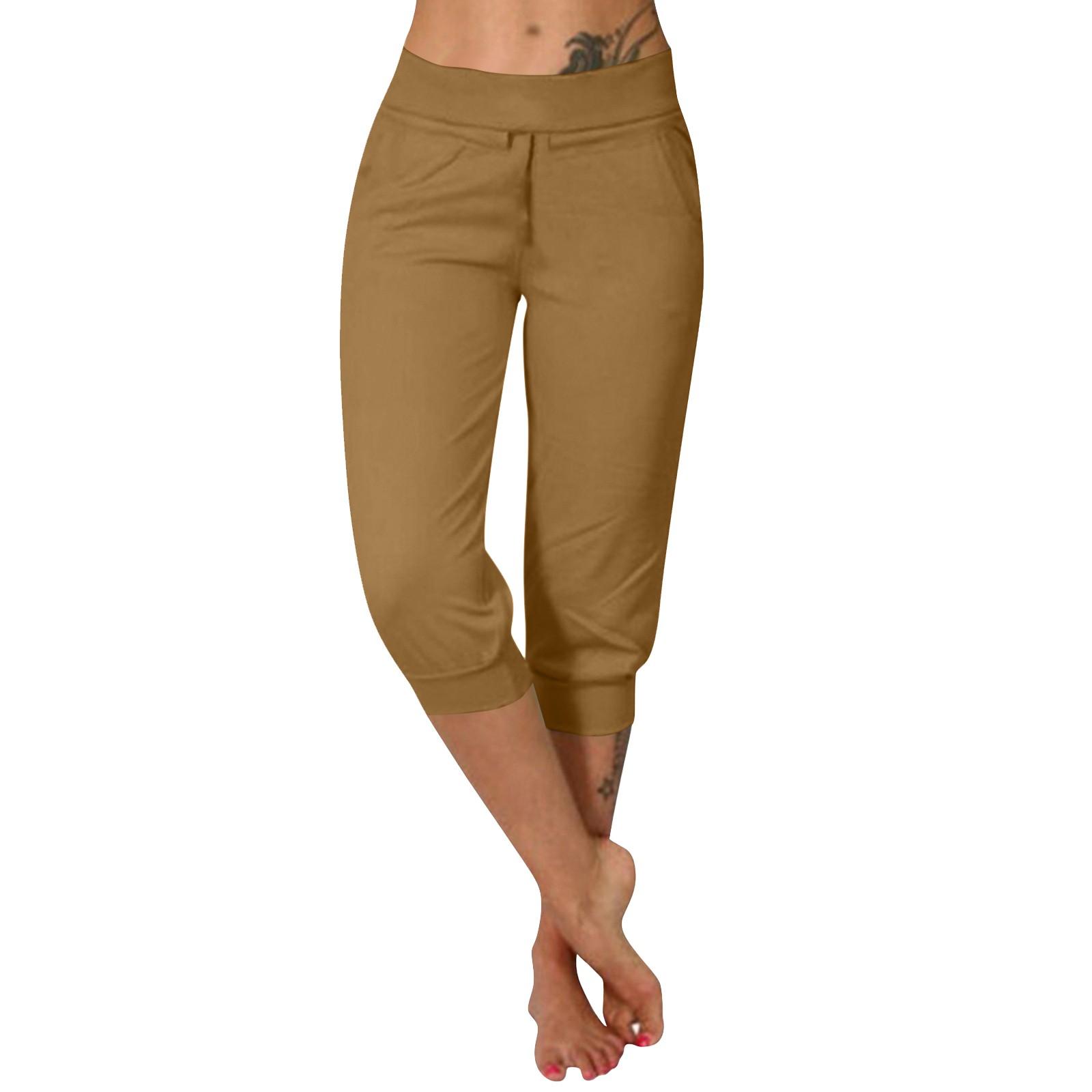 

Брюки для женщин, повседневные летние однотонные брюки с эластичной резинкой на талии и карманами XL