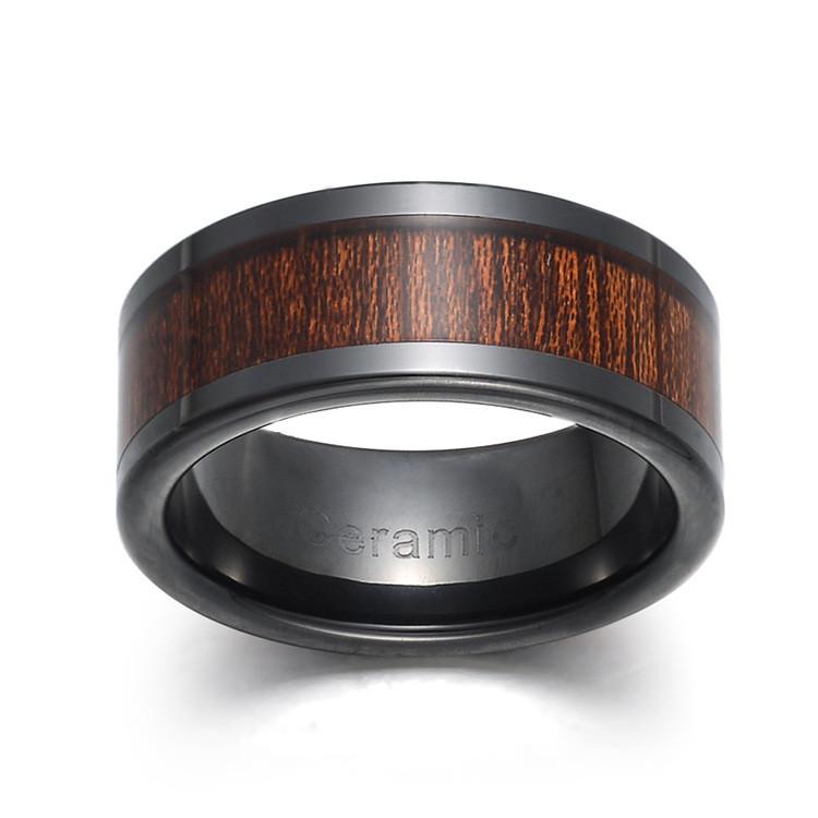 Titanium Steel Wooden Grain Ring With Resin Coating For Men And Women Fashion Jewelry