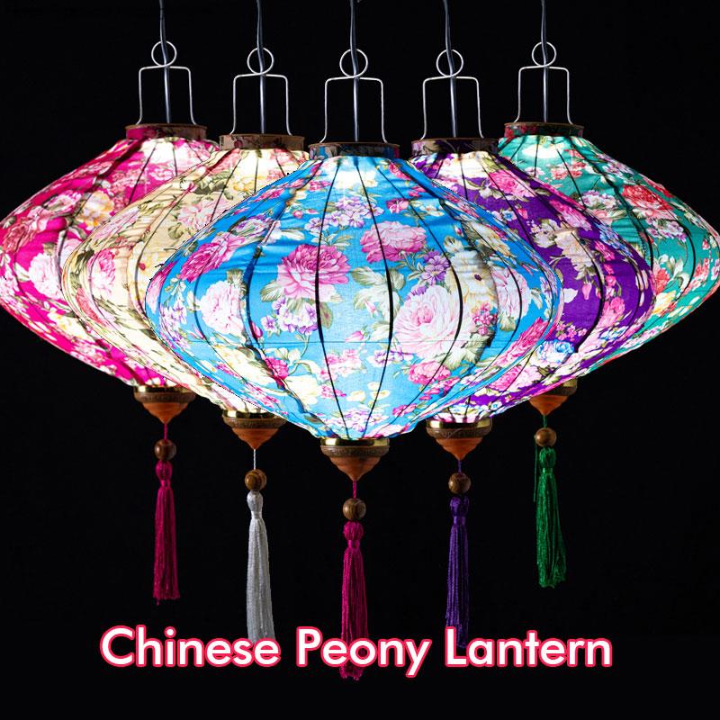 12/14 Inch Oriental Style Palace Lantern Cloth Silk Floral Pattern Lantern Vietnam Mid Autumn Spring Festival Hanging Decor