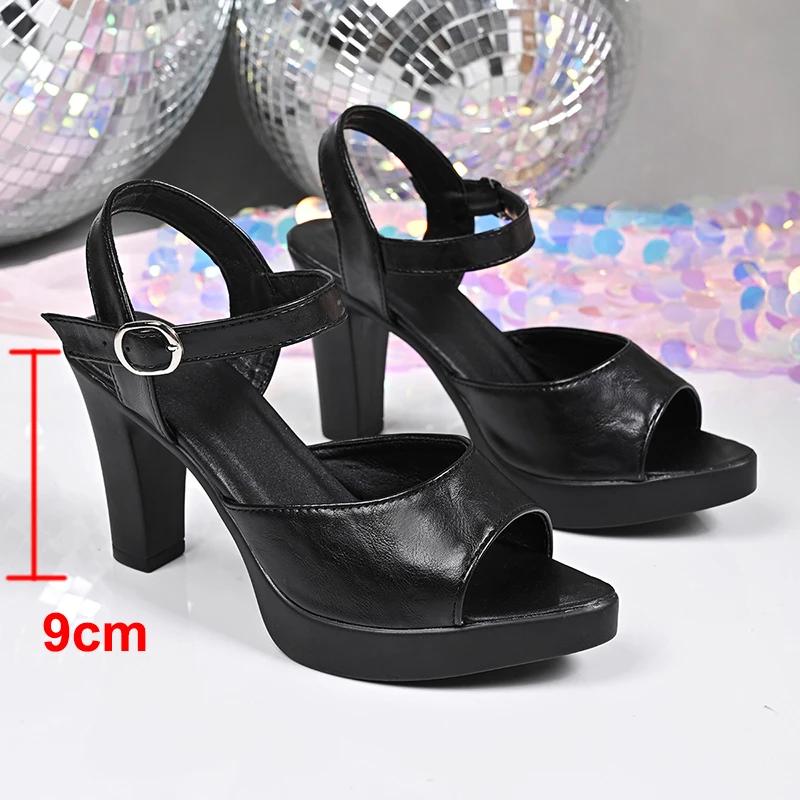 Fashion Black Ankle Strap High Heel Sandals for Women 2025 Summer Pointed Peep Toe Dress Shoes Woman Fashion Platform Sandalias De Mujer
