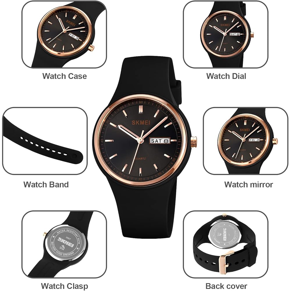 SKMEI Women's Silicone Waterproof Sports Watch Simple Casual Design with Date White