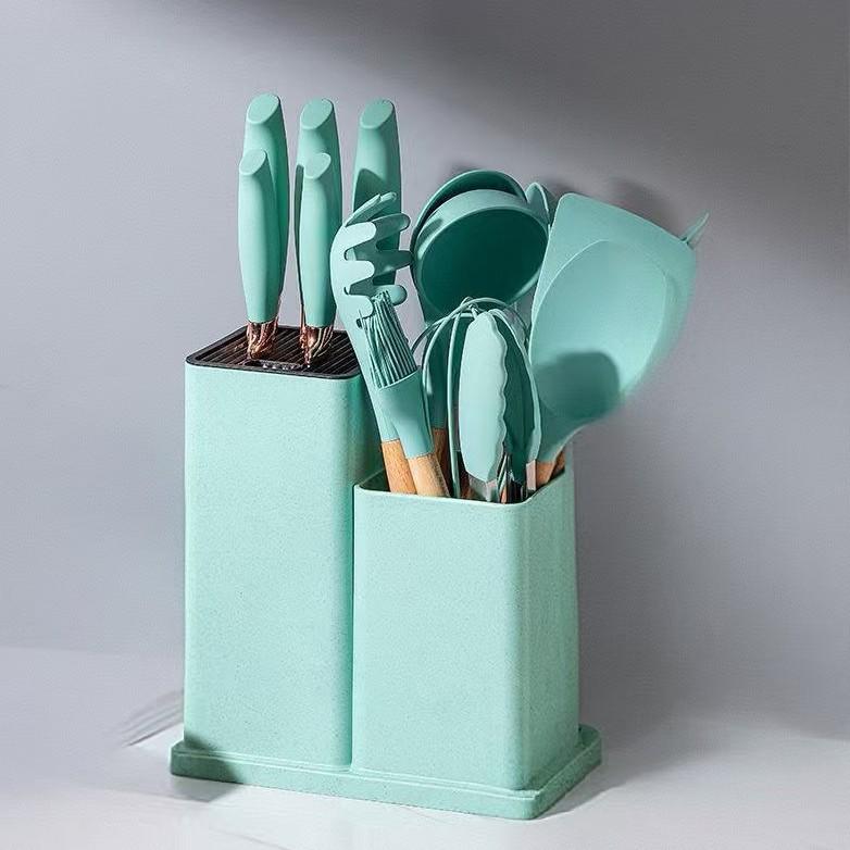 19-Piece Silicone Kitchen Utensil Set: Knives, Tools, Spatula, Ladle, Scraper, Cutting Board with Storage