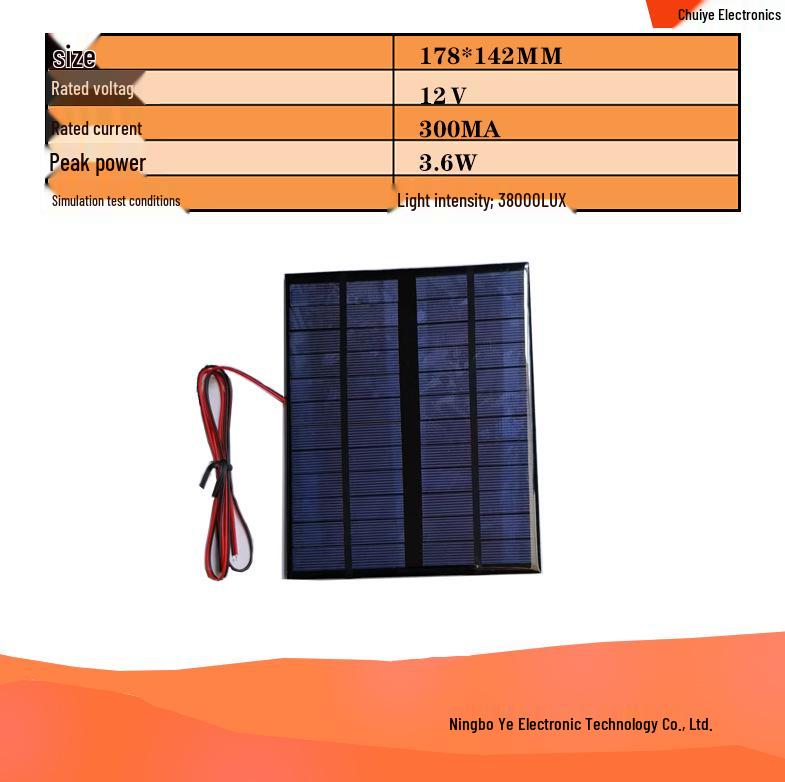 Monocrystalline Solar Panel Epoxy Board 145x145mm, 6V 3W, for 3.7V Battery Charging