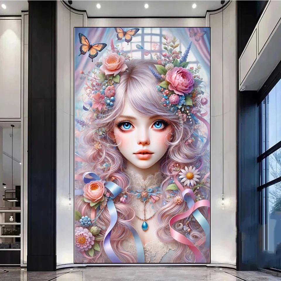 5D DIY Diamond Painting Portrait Beautiful Woman Full Square Round Diamond Mosaic Flower Rhinestone Pictures Home Decoration