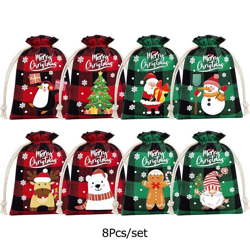 

8 шт. Подарочный пакет на завязке Упаковка Снеговик Лось Санта Клаус Рождественская елка