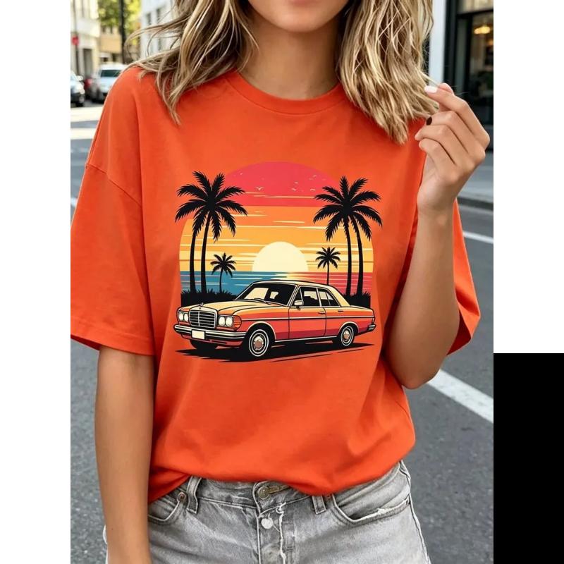 Fashion Women's Crew Neck Short Sleeve 3D Casual Color Printing Casual Short Sleeve Crew Neck T-Shirt