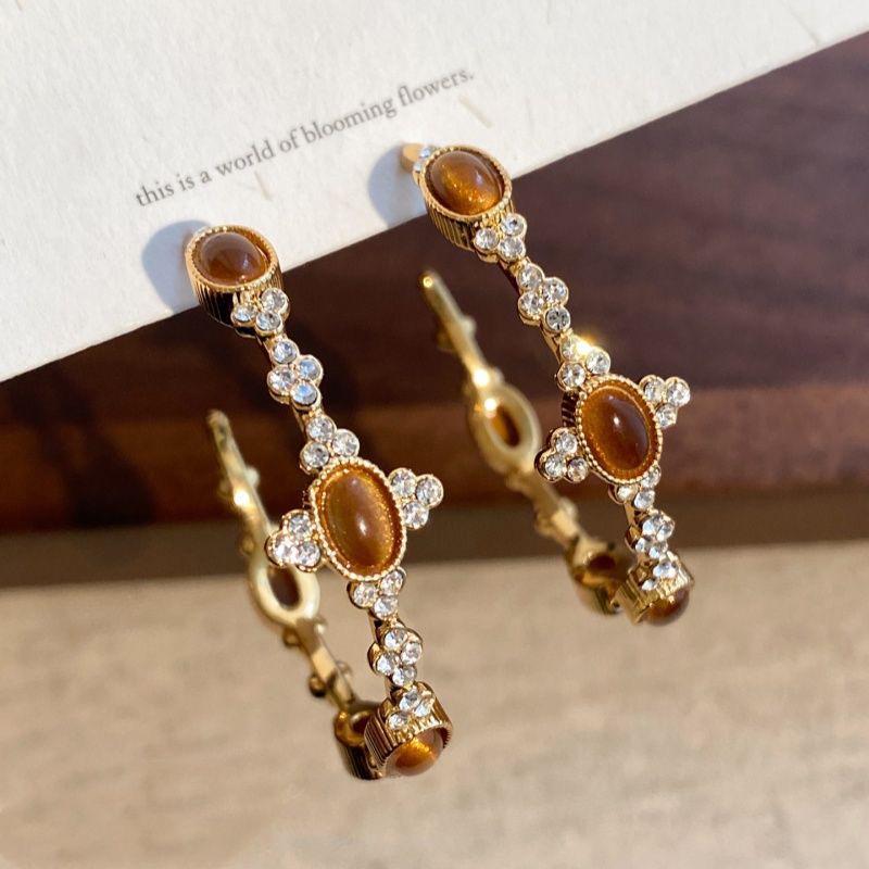 18k Gold Plated Oval Retro Melanin Earrings - Fashionable C-Shaped Autumn/Winter Ear Jewelry