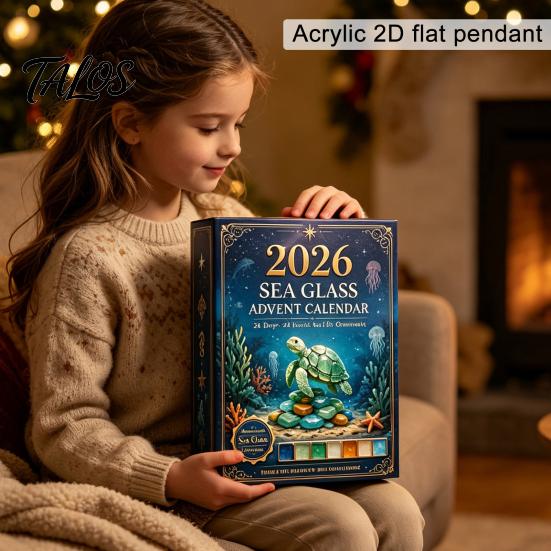 Holiday Gift for Friends Sea Glass Marine Life Advent Calendar, 24 Day Countdown Box Family Christmas Tradition with Ocean Animal Acrylic Ornaments,