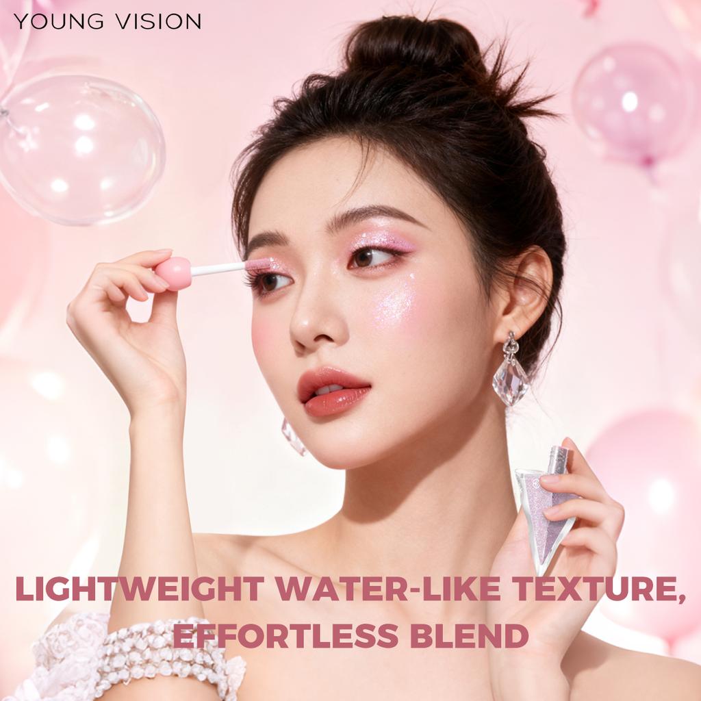 6-kleurige Driehoek Vloeibare Oogschaduw, Parelmoer Fijn Glitters, Heldere en Glanzende Vloeibare Oogschaduw, Gezichtsmake-up, Roze Paarse Sexy Oogschaduw