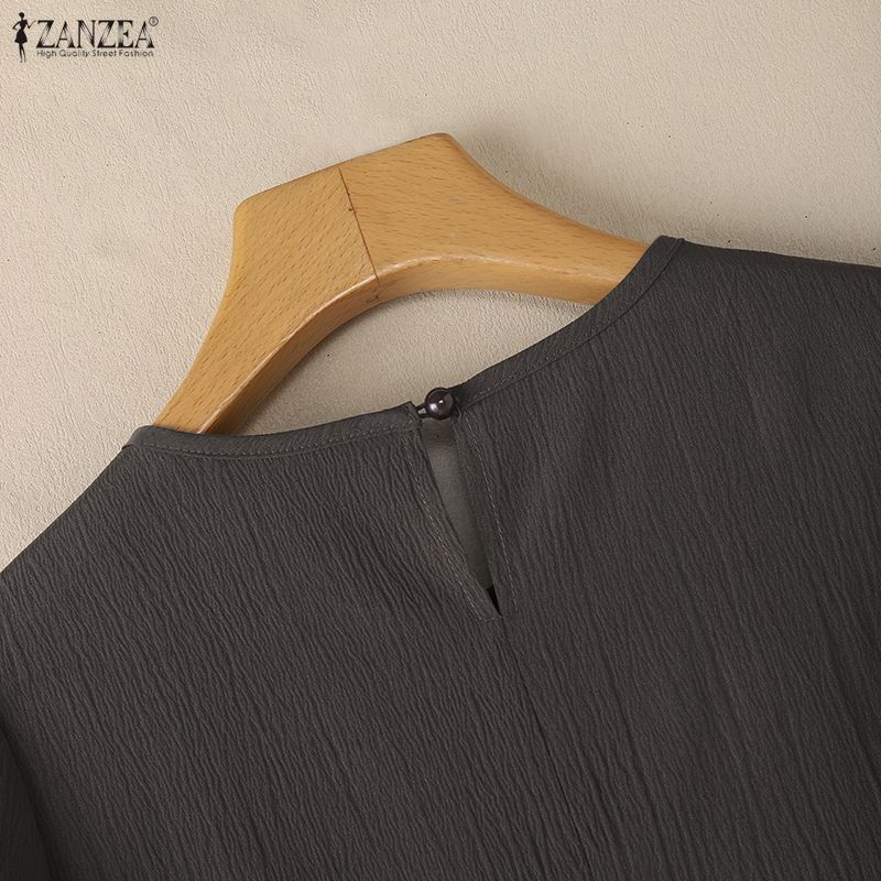 ZANZEA Blouse Décontractée Femme Col Rond Couleur Unie Manches 3/4