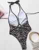 Costume da bagno da donna con stampa leopardata Halter Ring Ritaglio Sexy Back Tie Bikini Costumi da bagno da spiaggia