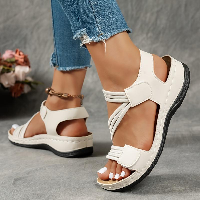 Women'S Summer Casual Wedge Sandals - Open Toe Thick Sole Platform with Adjustable Hook-and-Loop Strap, Comfortable Retro Beach Shoes for Casual