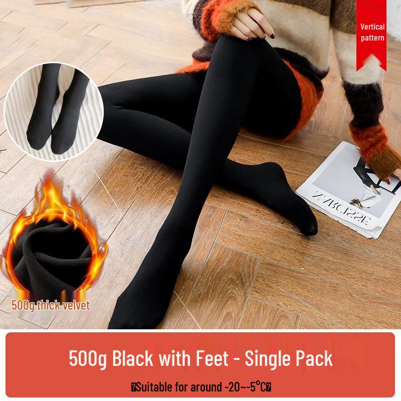 Women's Plus-Size Fleece-Lined Base Layer Pants, Footed Tights for Autumn and Winter - Thickened Warm Cotton for Up to 200 Jin.
