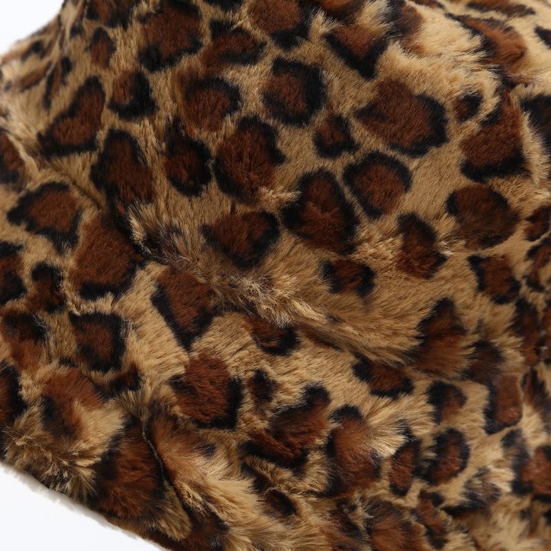 Women S Vintage Leopard Print Plush Bucket Hat Winter Warm Fashion
