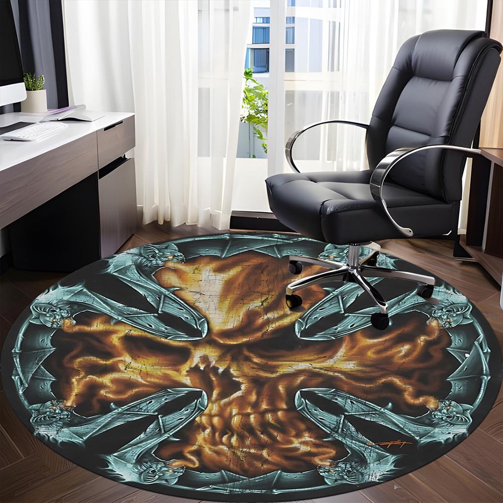 1PC Fiery Skull Office Round Rug, Non slip, Soft and Durable Office Rug for Interior Decoration, Perfect for Office