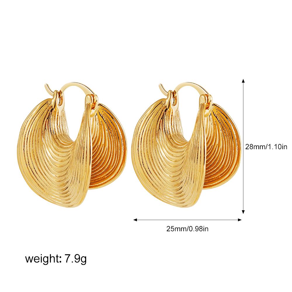 

Fashion Gold Color Threaded Hoop Earrings for Women Creative Irregular Texture Metal Fan Earring Statement Zircon Gift