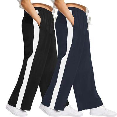 Side-seam White Stripe Oversized Straight-leg Casual Pants Loose Athletic-style Elastic Waistband with Drawstring Casual Pants