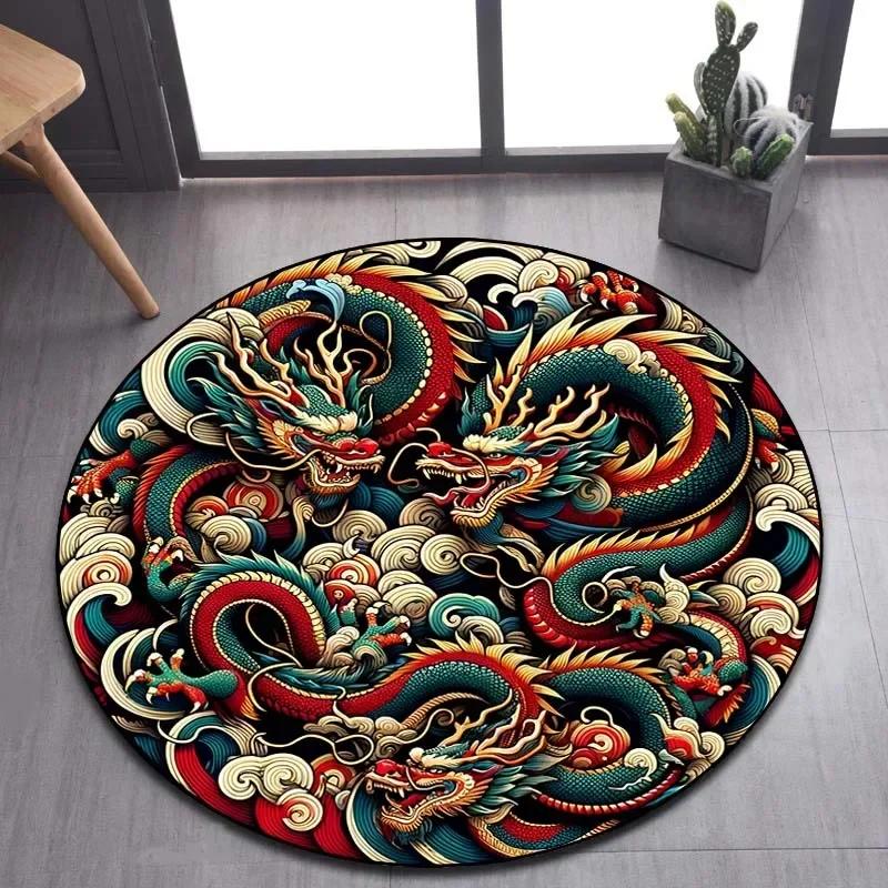 Cartoon 3D Dragon Round Area Rug – Non-Slip Floor Mat for Living Room or Bedroom – Game Room Decor, Kids Play Carpet