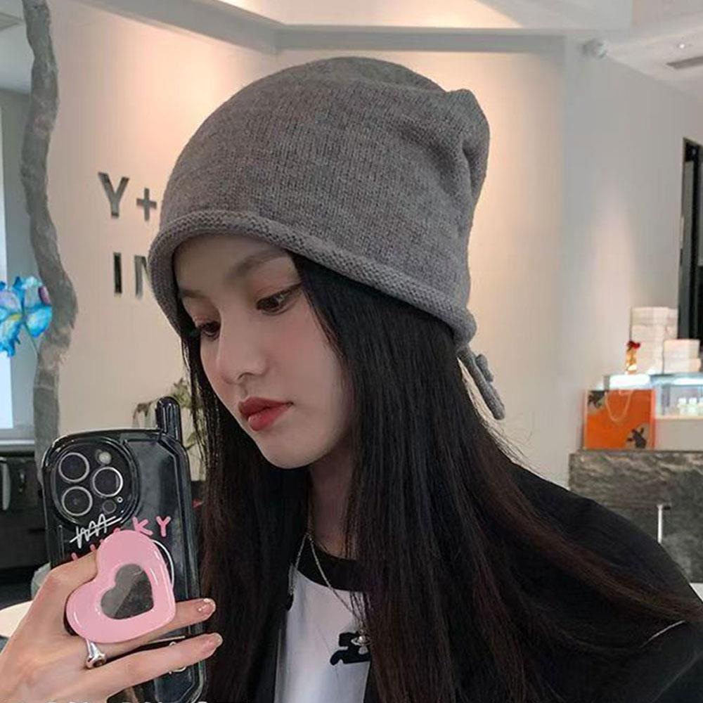 Fashion Women Knitted Baggy Beanie Hat Winter Warm Slouchy Knit Woolen Skullies Cap Outdoor Windproof Drawstring Pullover Hat