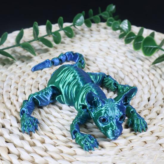 Kloubová bezsrstá kočka 3D tištěná figurka kočky Sphynx Flexibilní kočka Úleva od stresu Stolní mazlíček Fidget hračka Domácí kancelářská dekorace pro milovníka a sběratele koček
