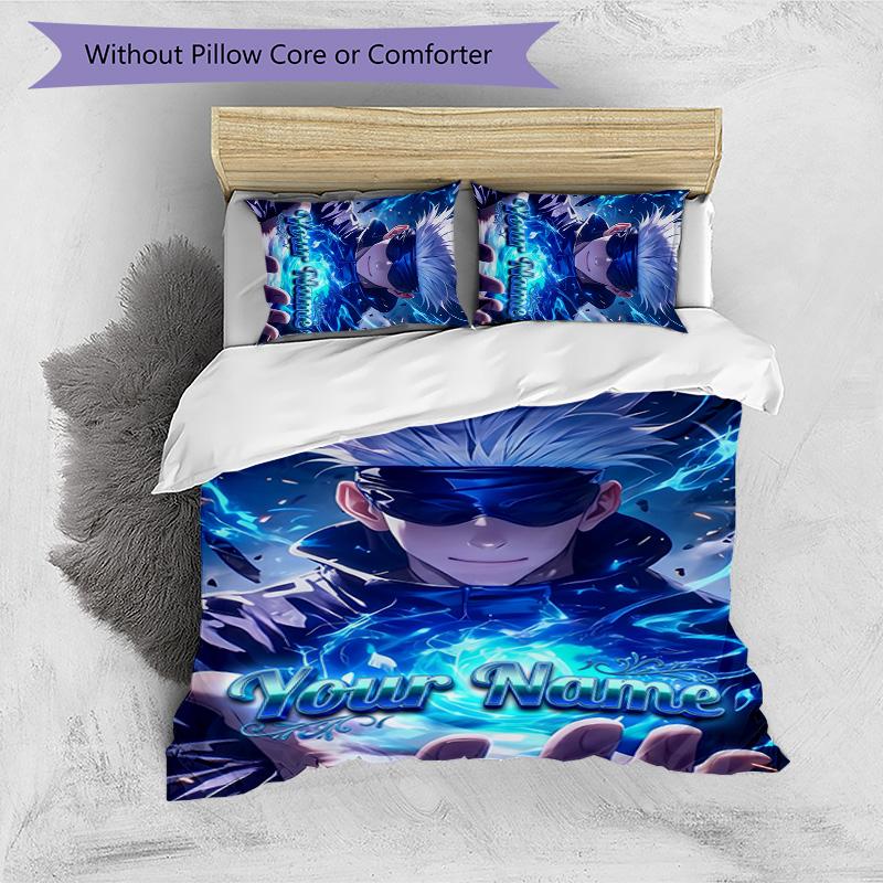 3pcs Gojo Satoru Cover Set - Personalized Name, HD Printed Bedding with 1 Cover and 2 Pillowcases - Perfect for Home Decor, Easy Care