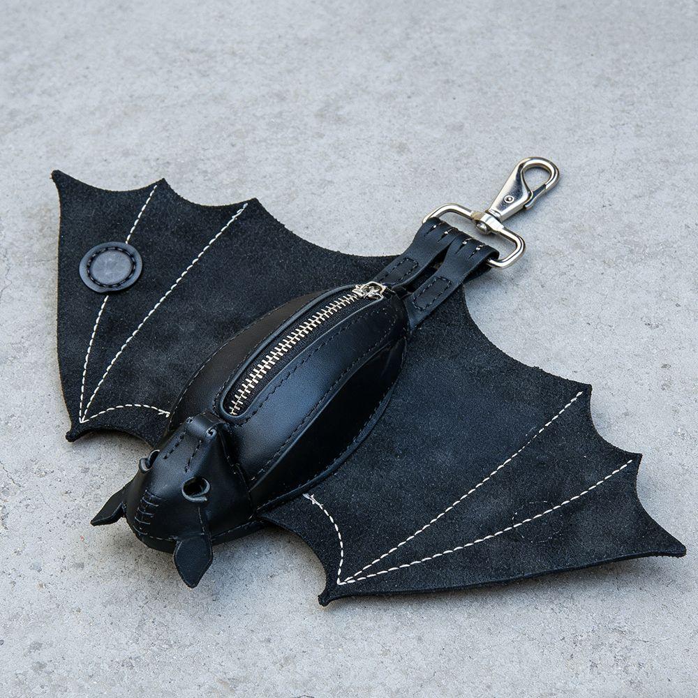 Zipper Halloween Bat Pendant Coin Purse Leather Bat Keychain  Backpack Accessory