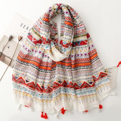 Eleganter Herbst/Winter-Schal für Damen, bedruckter Schal im Bohemian-Stil mit zartem Quastenbesatz, Sonnenschutz, warmer Schulterschutz für unterwegs