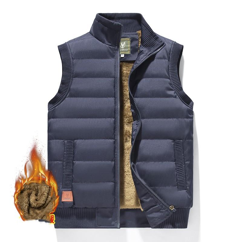 Men Winter Fleece Sleeveless Jacket Vest Stand Collar Windbreaker Waterproof Plus Size Waistcoats Clothing