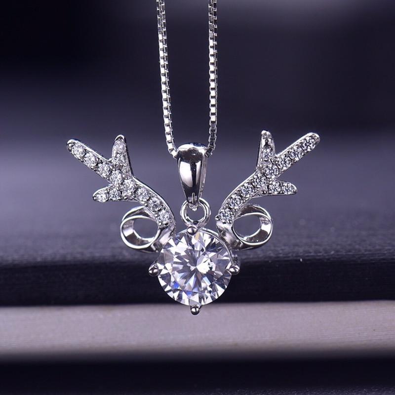 PT950 Platinum Gold Full Diamond Deer Antler Pendant Women's Clavicle Chain - Perfect Gift for Girlfriend