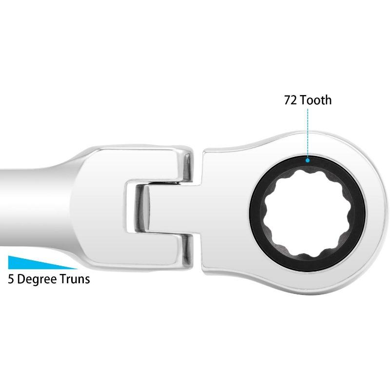 10mm Dual Purpose Ratchet Wrench with Flexible Head, High Torque Metric Square Open Wrench Set, 72 Teeth