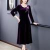 Women's Plus Size Dress Autumn Winter Embroidered Round Neck Mid-Length Gold Velvet Dress Slim Fit A-Line Dress