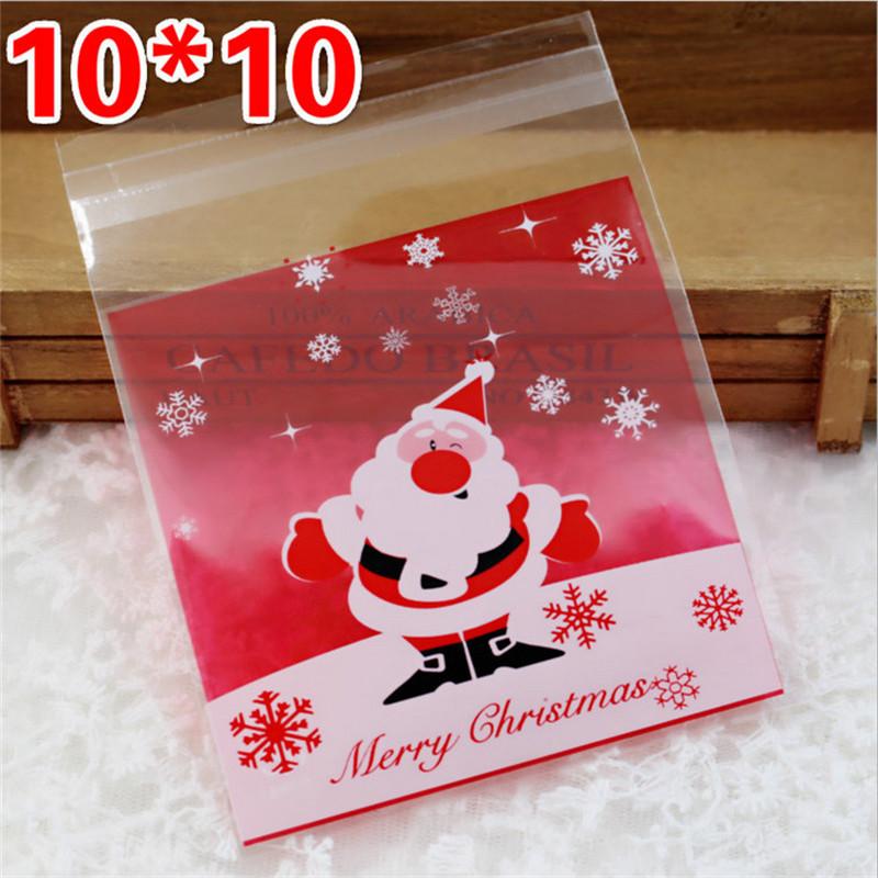 100Pcs 10x10cm Christmas Series Cookie Biscuit Candy Snack Plastic Self-adhesive Xmas Party Gift Bags