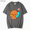 Couple T-Shirts Bubu Is Making A Call with Dudu Tshirt Cotton Clothes Women Panda and Brownie Bear Graphic Tops