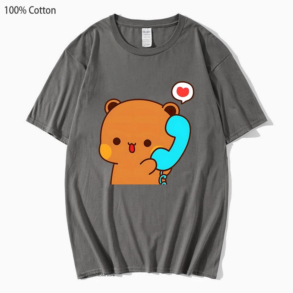 Couple T-Shirts Bubu Is Making A Call with Dudu Tshirt Cotton Clothes Women Panda and Brownie Bear Graphic Tops