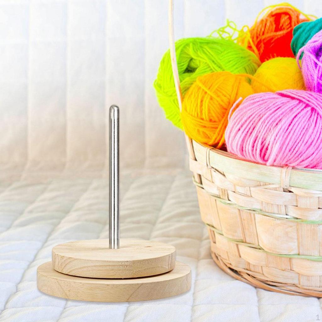 Wooden Yarn Ball Holder Rotating Dispenser Handcrafted Organizer Tool Storage Thread