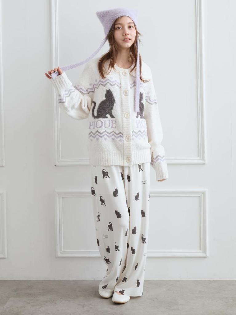 Gelato Pique Halloween Cat Print Long Pants PWCP254240 White Women's