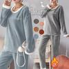ROKUA Winter Flauschiges Ober- und Unterteil Set mit Gerippten Warm und Kalt Lang Einheitsgröße Kostenlos Damen Pyjama, Kragen, Wetter, Ärmel, Loungewear, (JP,