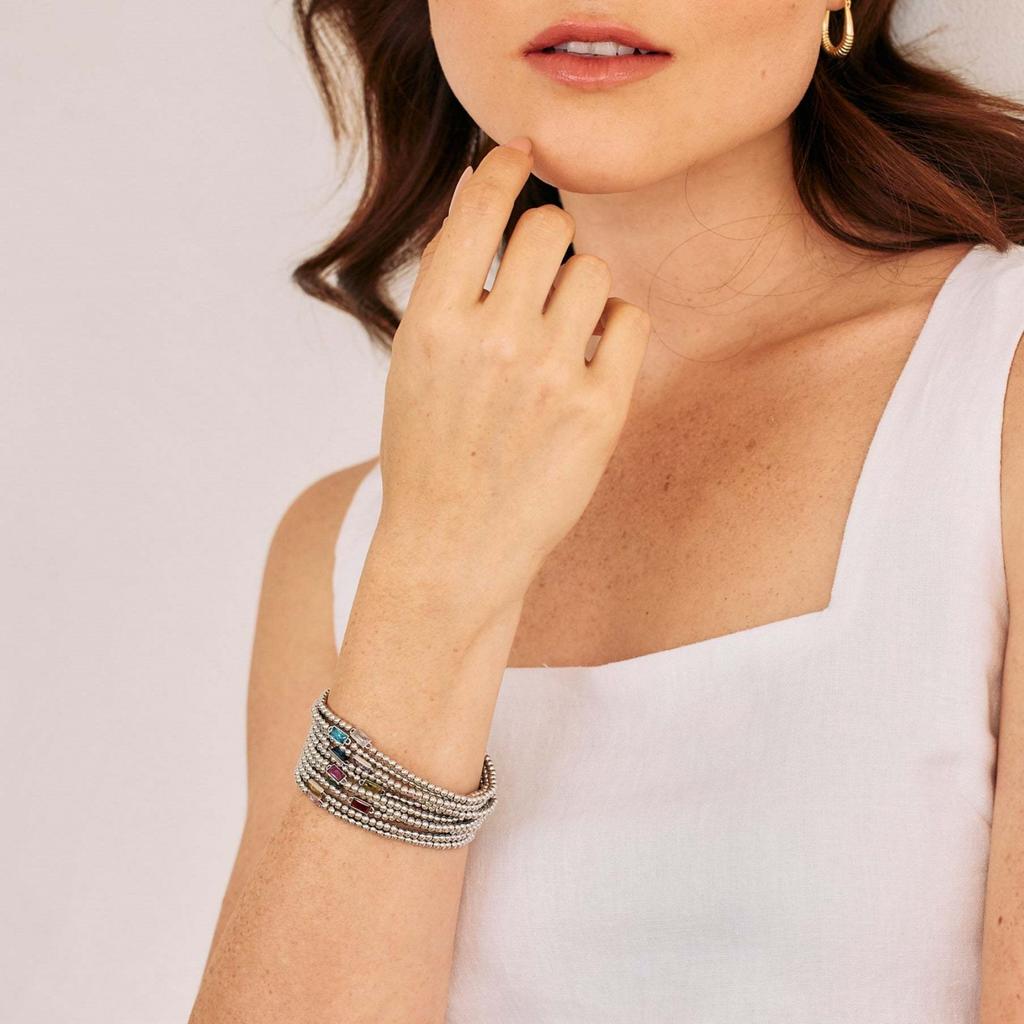 Elegant 18K Gold Plated Stainless Steel Bracelet with Colorful Rectangular Stones, Fashion Jewelry for Women