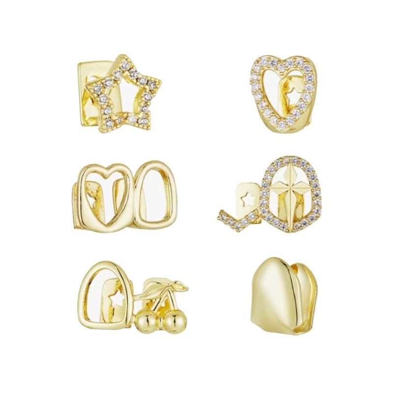 Fashionable Metal Fang Grillzs Hollow Teeth Jewelry Copper Texture Dental Accessory Suitable for Parties and Event